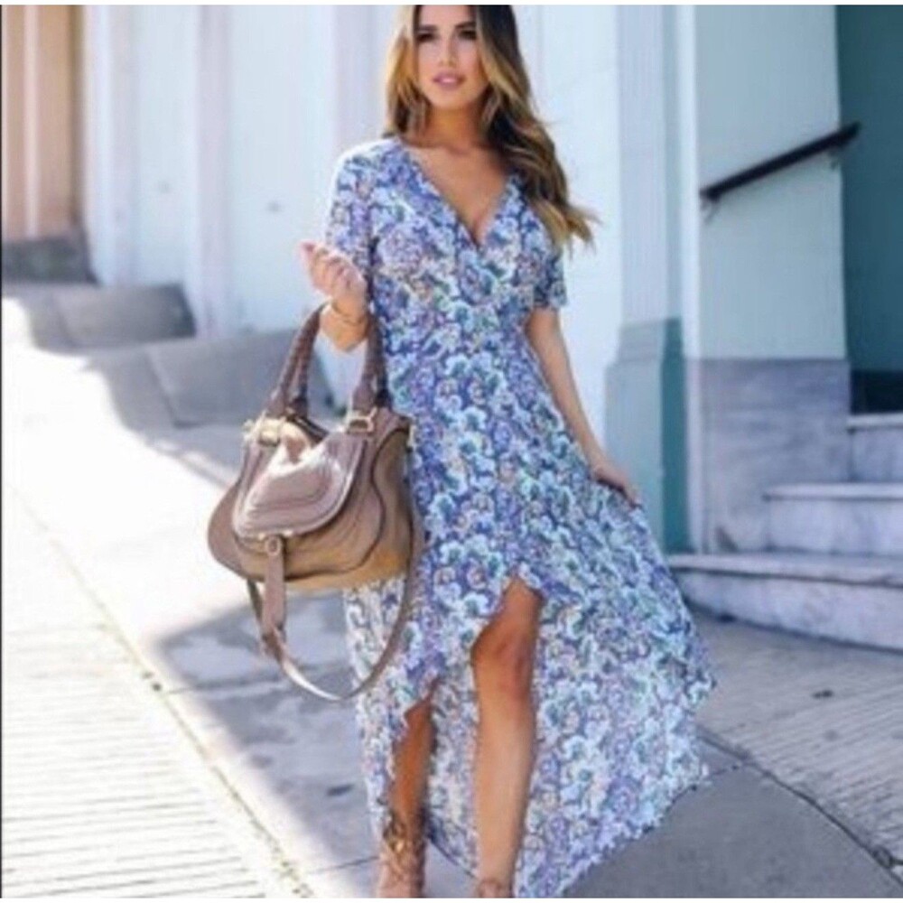 ASTR The Label Floral Wrap Dress XS Hi-low True Wrap Short Sleeve Romantic‎